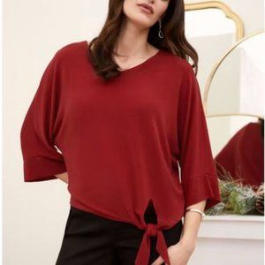 LAURA:  Tie Detail 3/4 Sleeve Top - red